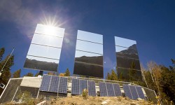 Two of the three solar-powered mirrors on top of the Vestfjord Valley. 