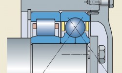 Bild 8: Gestaltung der Lagerung. Das Vierpunktlager nimmt nur die Axialbelastung auf, während das Zylinderrollenlager die Radial­belastung trägt.