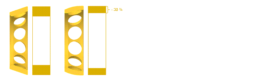 Cross sections of tubes of raw material (left: previous design; right: new design).