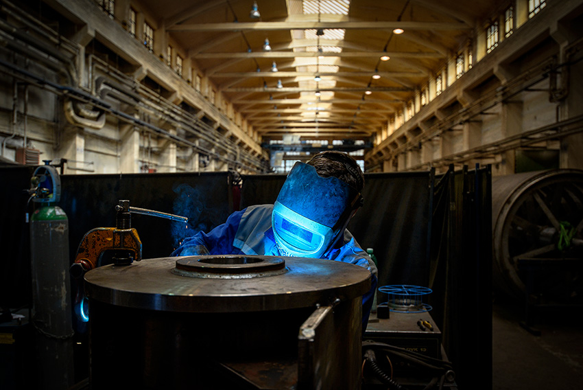 Vladim’r Dockal performs welding at the Papcel production plant in Litovel, Czech Republic.