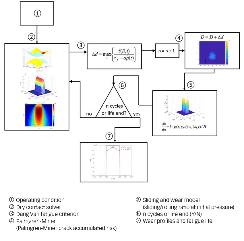Fig. 5: Rolling contact fatigue model with the possibility to include wear on the raceway.