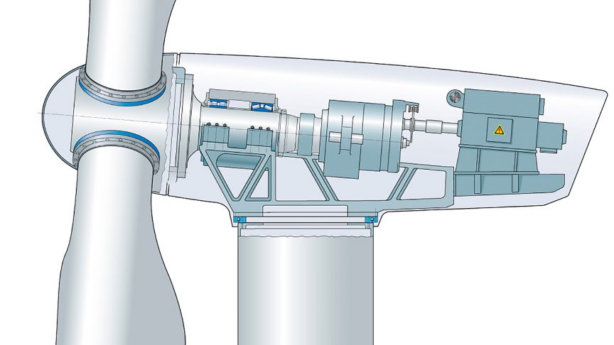 Bild 4: Die Lagerung mit einem zweireihigen Zylinderrollenlager und einem zweireihigen Kegelrollenlager ergibt ein etwas kompakteres (kürzeres) Turbinendesign.