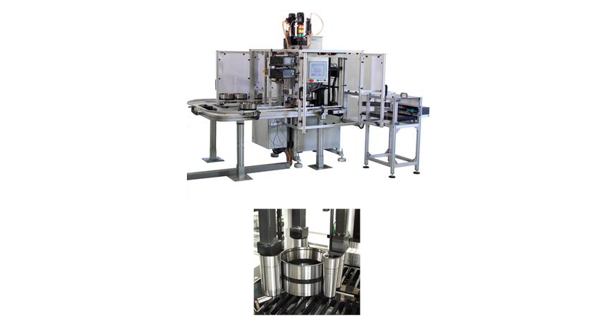 Fig. 4: (Top) In-line inspection machine for automatic ultrasonic testing, (below) close-up showing testing of railway wheel and axlebox bearings.