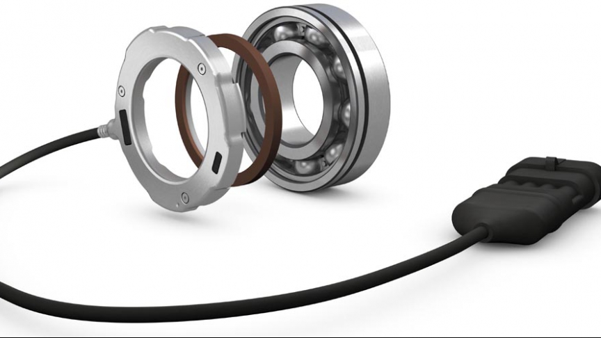 Exploded view of bearing with integrated motor encoder technology