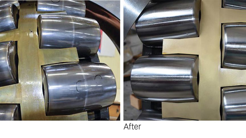 Fig. 3: Large-size spherical roller bearing: before and after remanufacturing. Fig. 3: Large-size spherical roller bearing: before and after remanufacturing.